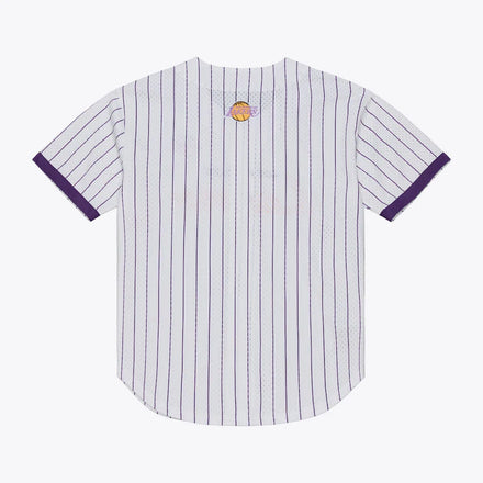 Los Angeles Lakers Mitchell & Ness Head Coach Pinstripe Mesh Full-Button Baseball Jersey - White