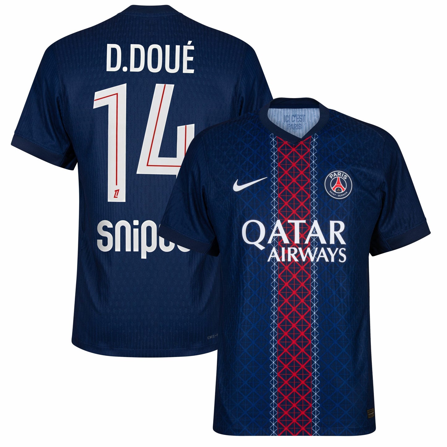 PSG Dri-Fit ADV Home D.Doué 14 Fan Jersey Shirt 2025-2026 (Official Ligue 1 Printing)