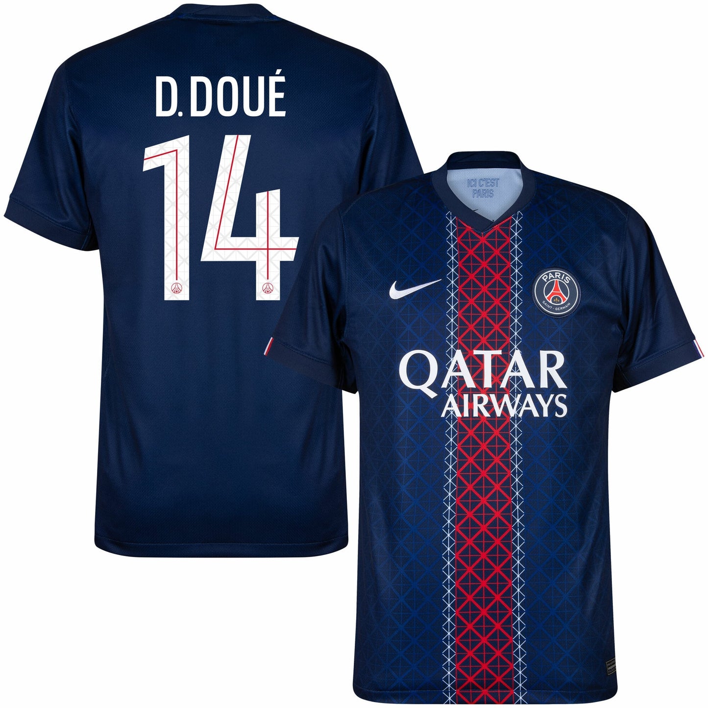 PSG Home D.Doué 14 Fan Jersey Shirt 2025-2026 (Champions League)