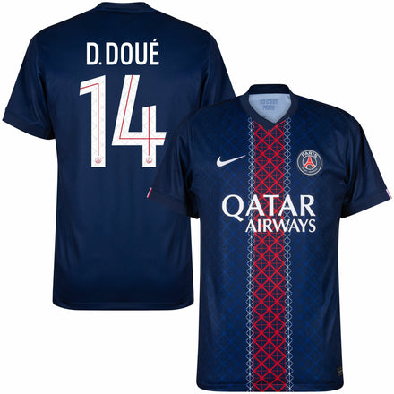 PSG Home D.Doué 14 Fan Jersey Shirt 2025-2026 (Champions League)
