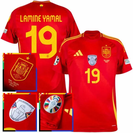 Spain Lamine Yamal 19 Home Fan Jersey 2025/26 Euro 2024 & Foundation Tournament Patches