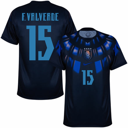 Uruguay Away Fan Jersey F. Valverde 15 Shirt 2026-2027 (Fan Style Printing)