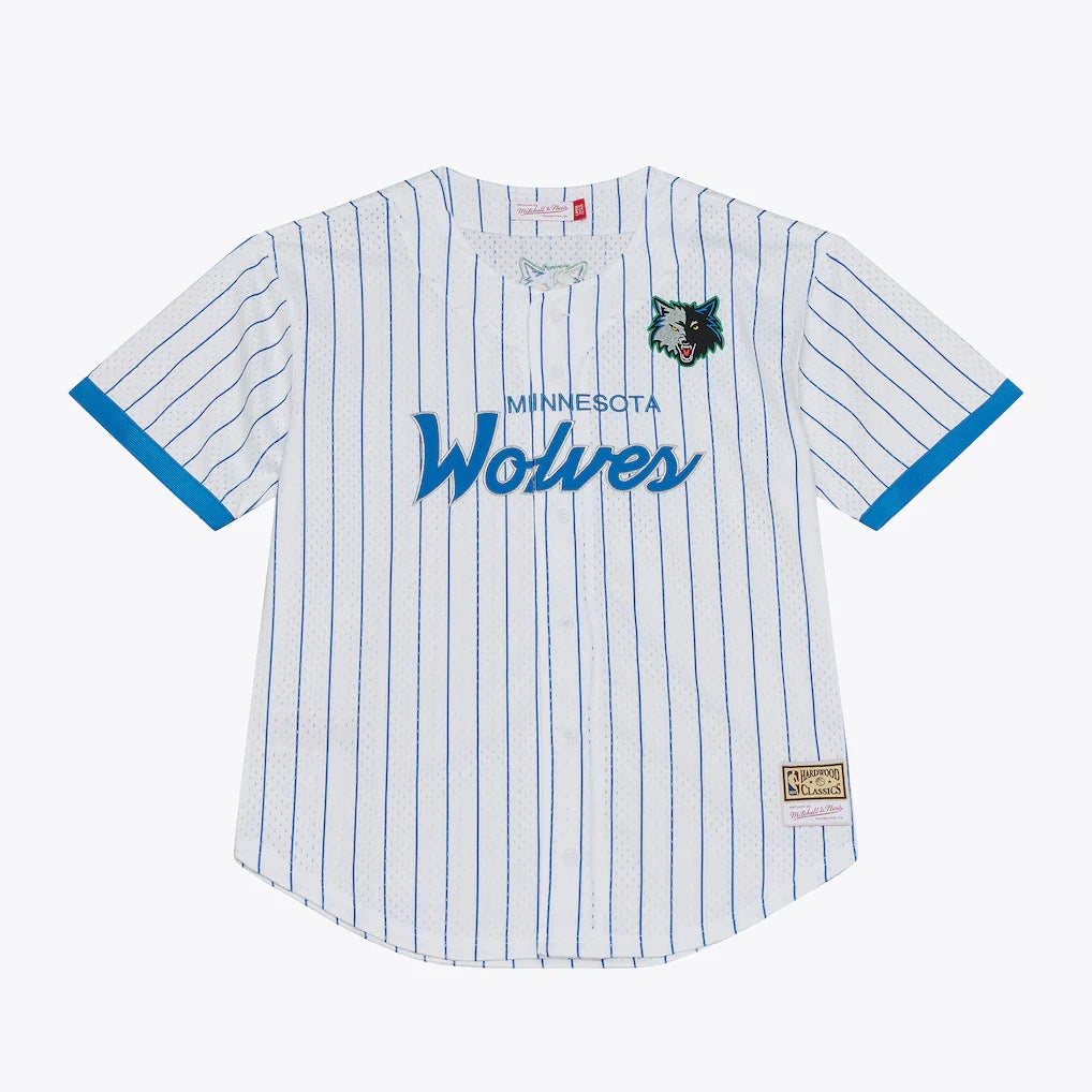 Minnesota Timberwolves Head Coach Pinstripe Mesh Full-Button Baseball Jersey - White