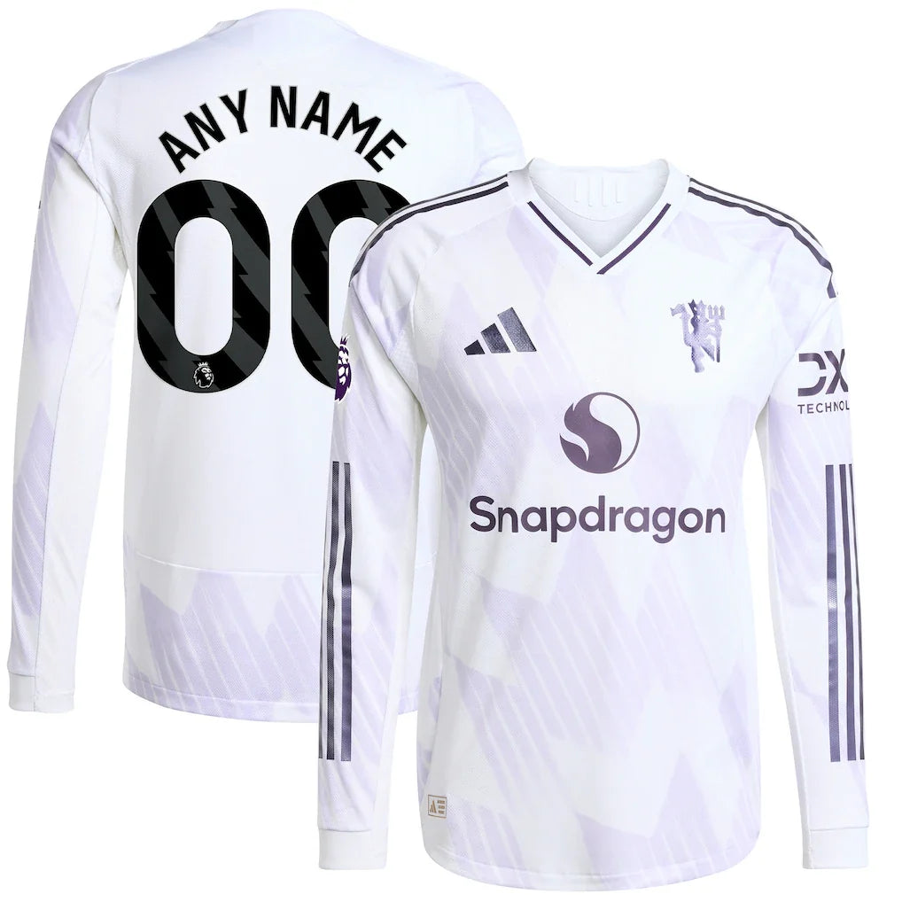 Manchester United 2025/26 Away Long Sleeve Custom Jersey - White