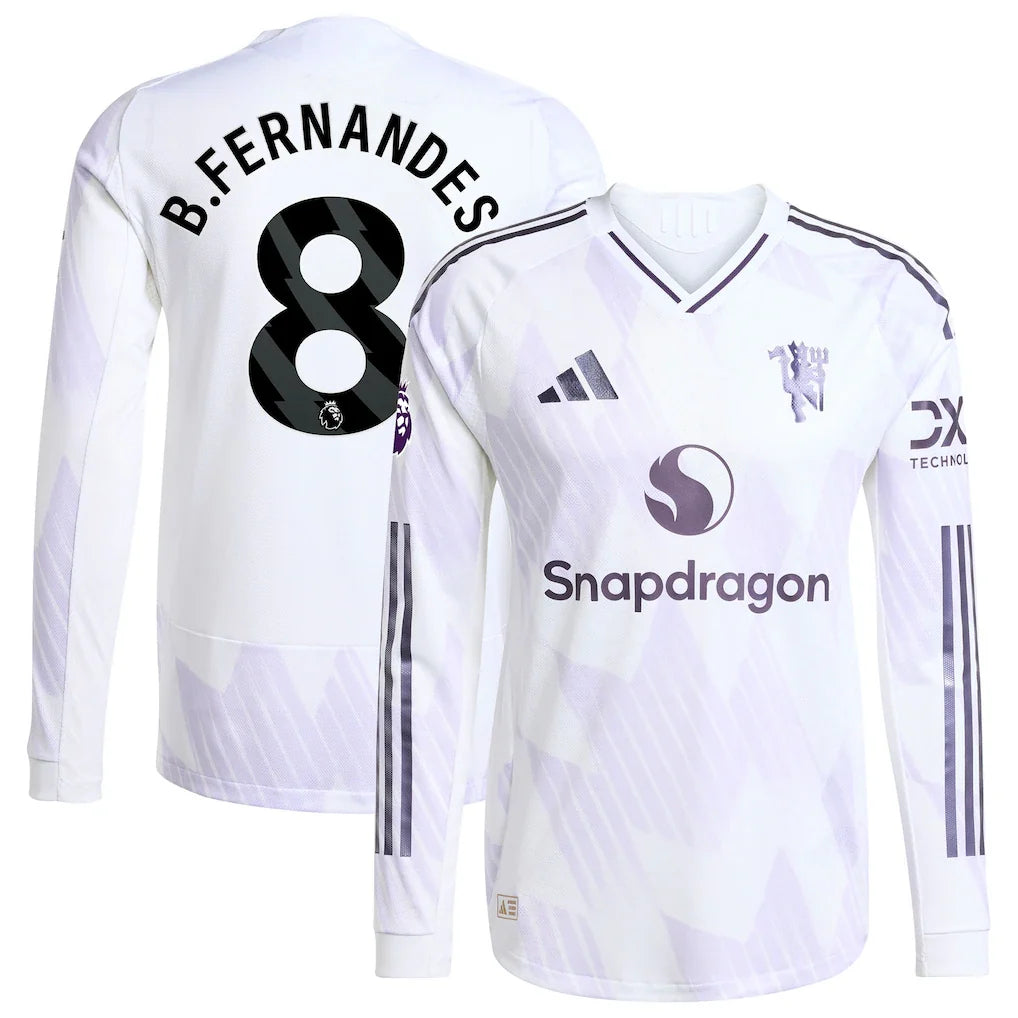 Bruno Fernandes Manchester United 2025/26 Away Long Sleeve Player Jersey - White