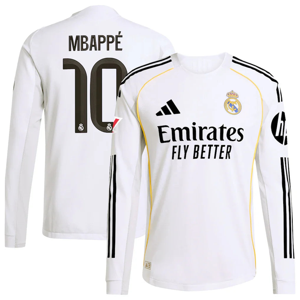 Kylian Mbappé Real Madrid 2025/26 Home Long Sleeve Player Jersey - White