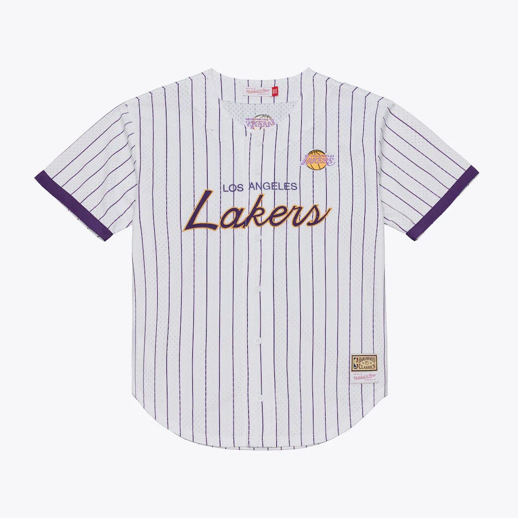 Los Angeles Lakers Head Coach Pinstripe Mesh Full-Button Baseball Jersey - White