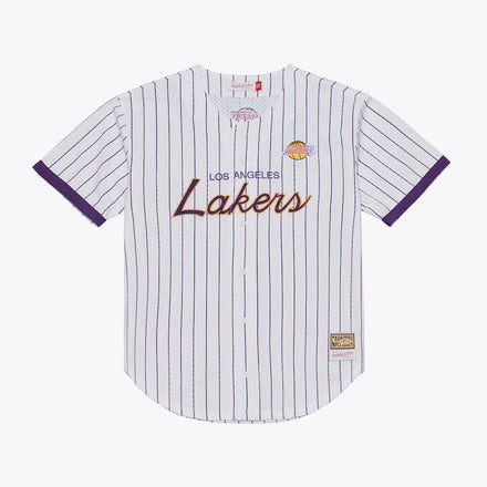 Los Angeles Lakers Head Coach Pinstripe Mesh Full-Button Baseball Jersey - White
