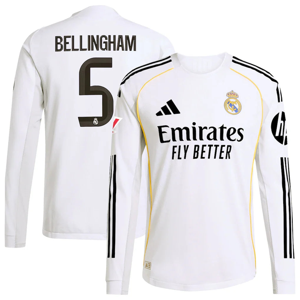 Jude Bellingham Real Madrid 2025/26 Home Long Sleeve Jersey - White