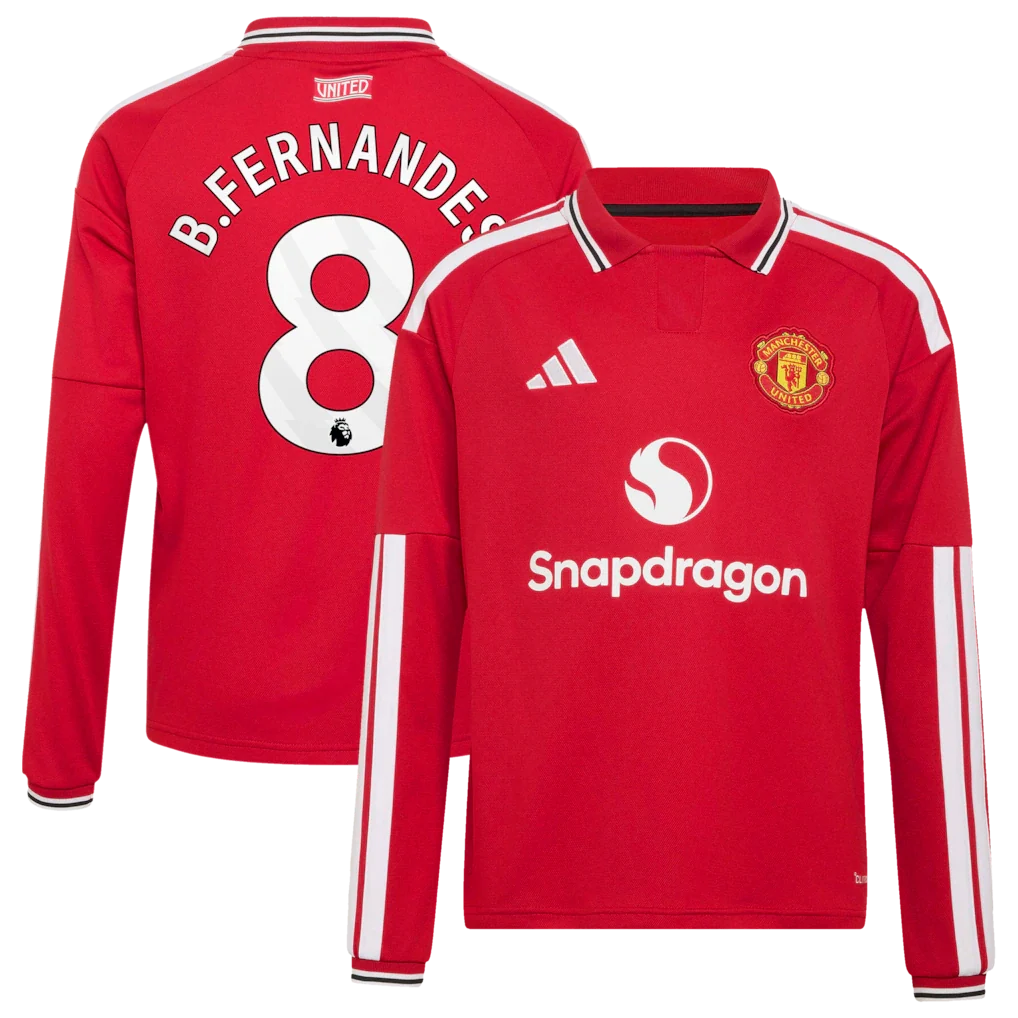 Bruno Fernandes Manchester United adidas Youth 2026/27 Home Long Sleeve Jersey - Red