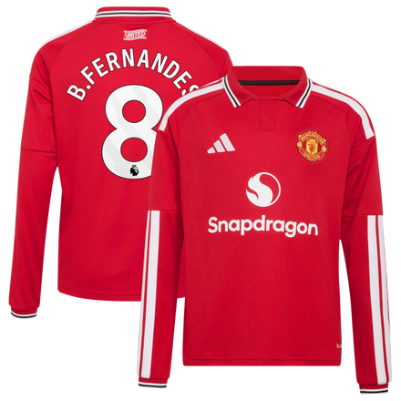Bruno Fernandes Manchester United adidas Youth 2026/27 Home Long Sleeve Jersey - Red