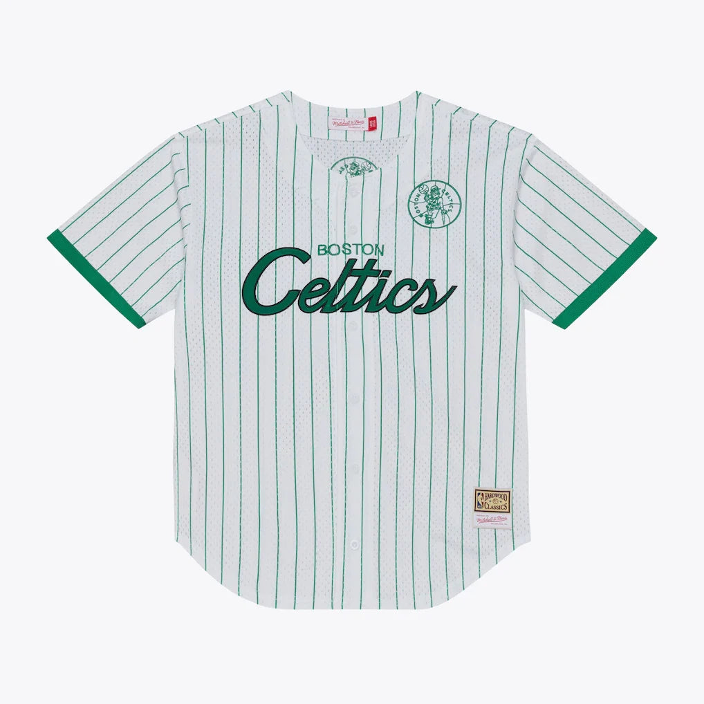 Boston Celtics Head Coach Pinstripe Mesh Full-Button Baseball Jersey - White