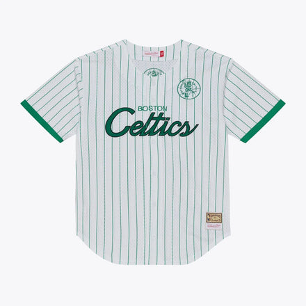Boston Celtics Head Coach Pinstripe Mesh Full-Button Baseball Jersey - White