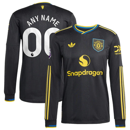 Manchester United 2025/26 Third Long Sleeve Custom Jersey - Black