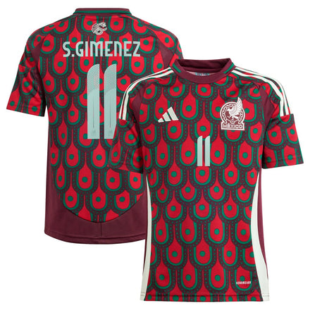 Santiago Giménez Mexico National Team adidas Youth 2024 Home Player Jersey - Burgundy