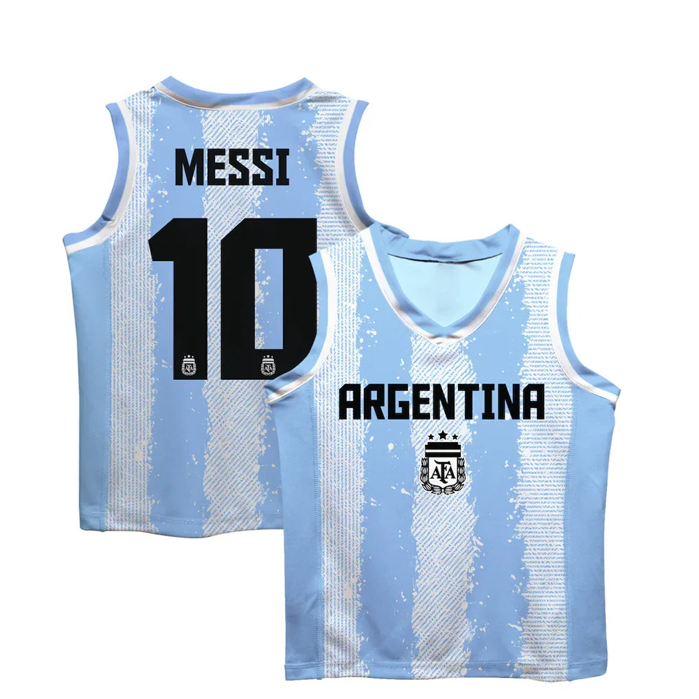 Lionel Messi Argentina National Team Vive La Fete Toddler Painted Stripes Basketball Jersey - Light Blue