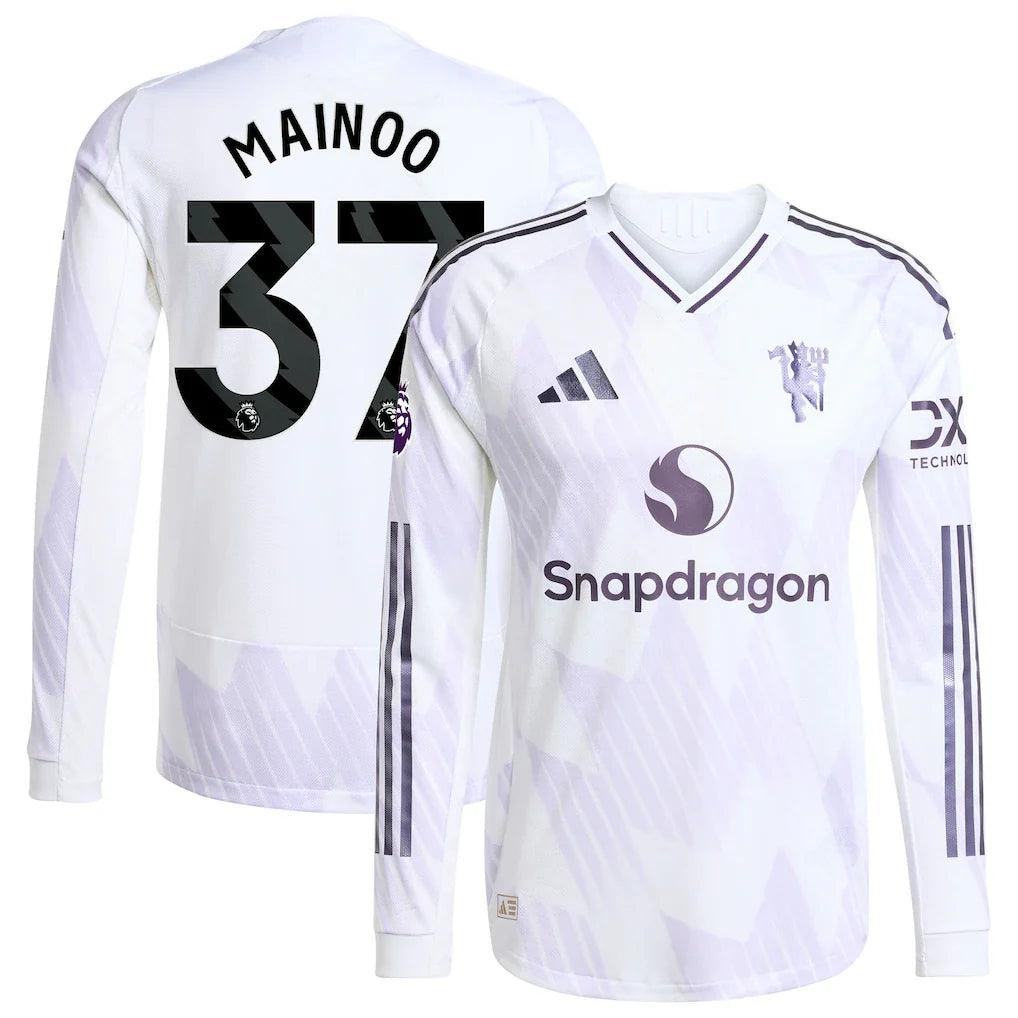 Kobbie Mainoo Manchester United 2025/26 Away Long Sleeve Player Jersey - White