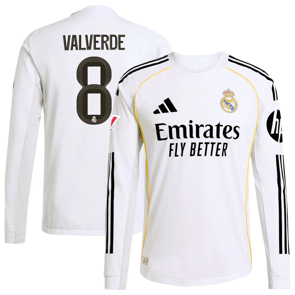 Federico Valverde Real Madrid 2025/26 Home Long Sleeve Jersey - White