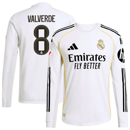 Federico Valverde Real Madrid 2025/26 Home Long Sleeve Jersey - White