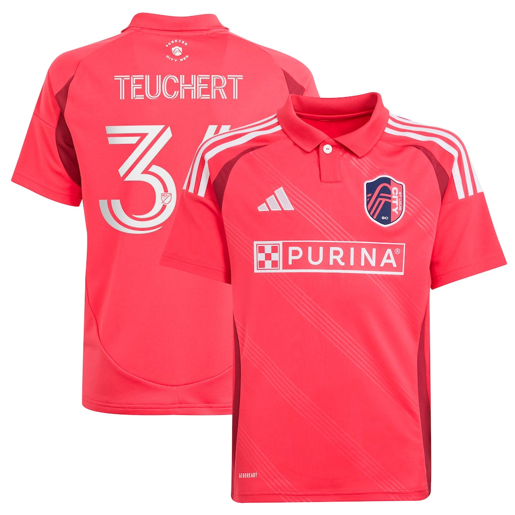 Cedric Teuchert St. Louis City SC adidas Youth 2025 Forever CITY Red Player Jersey - Pink
