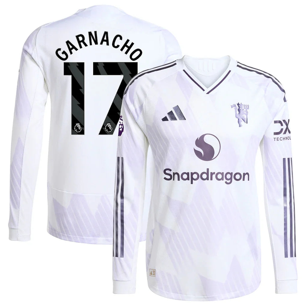 Alejandro Garnacho Manchester United 2025/26 Away Long Sleeve Player Jersey - White