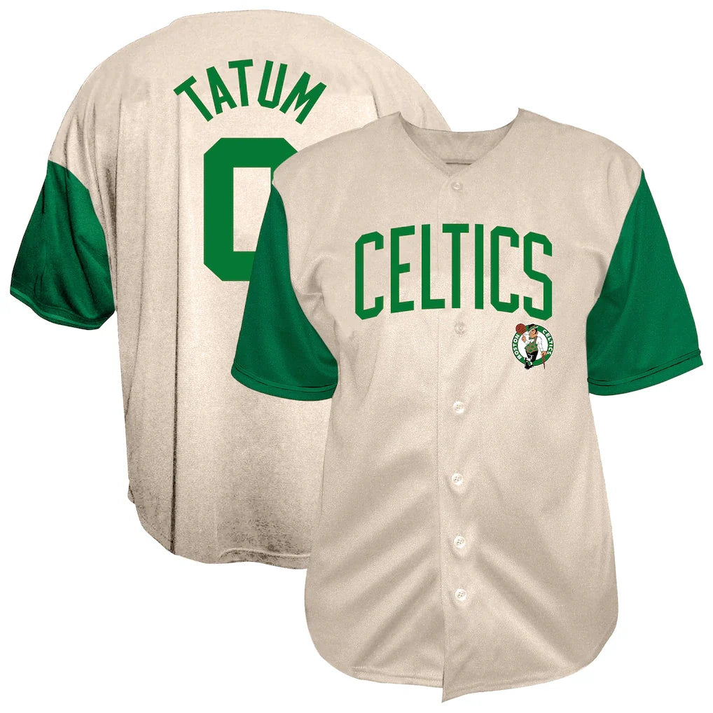 Jayson Tatum Boston Celtics Baseball Jersey - Cream