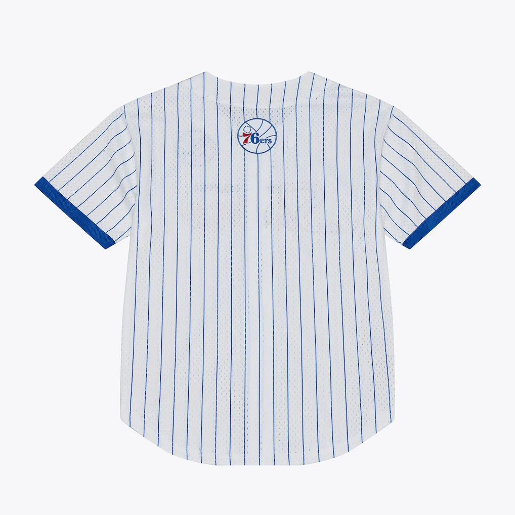 Philadelphia 76ers Mitchell & Ness Head Coach Pinstripe Mesh Full-Button Baseball Jersey - White