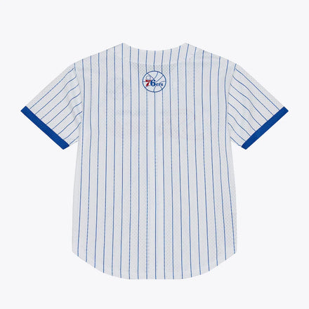 Philadelphia 76ers Mitchell & Ness Head Coach Pinstripe Mesh Full-Button Baseball Jersey - White