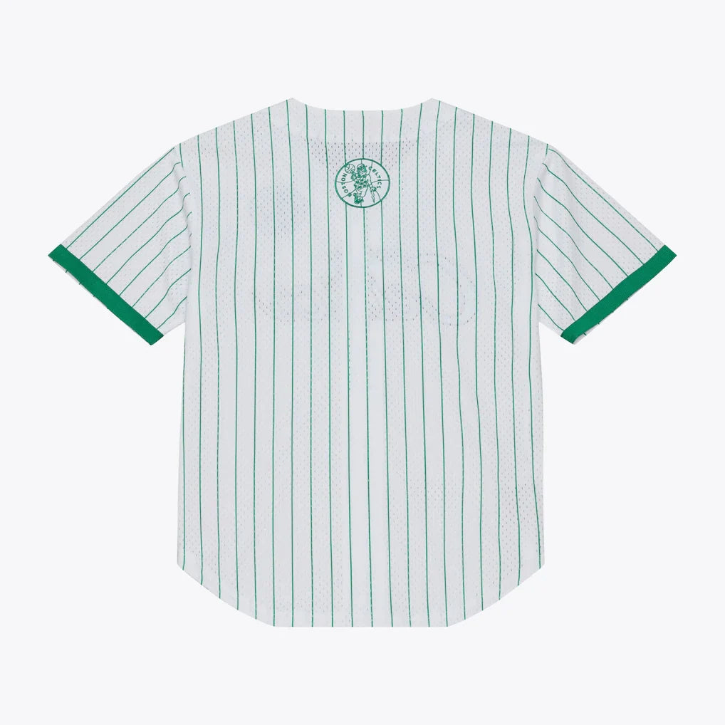 Boston Celtics Mitchell & Ness Head Coach Pinstripe Mesh Full-Button Baseball Jersey - White