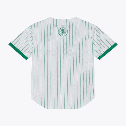 Boston Celtics Mitchell & Ness Head Coach Pinstripe Mesh Full-Button Baseball Jersey - White