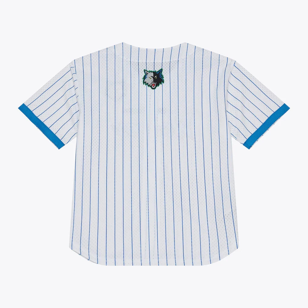 Minnesota Timberwolves Mitchell & Ness Head Coach Pinstripe Mesh Full-Button Baseball Jersey - White