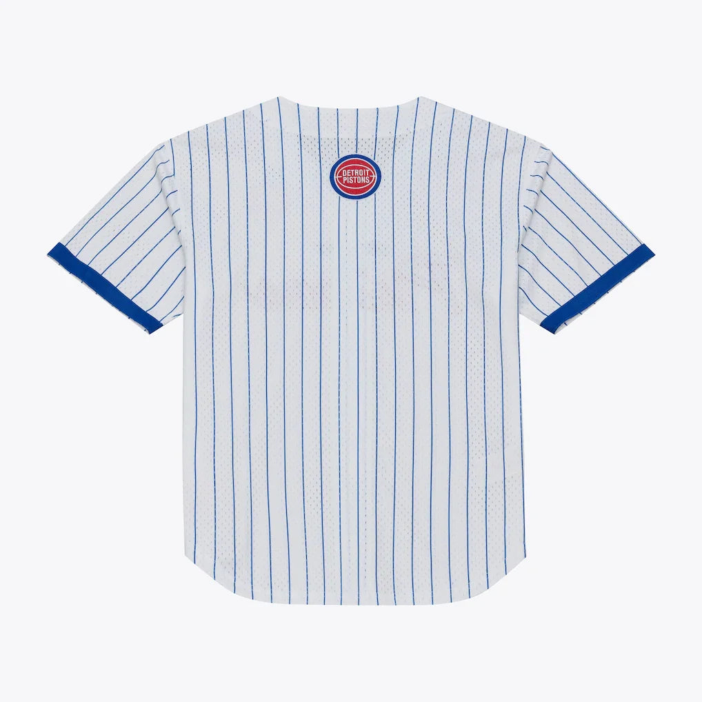 Detroit Pistons Mitchell & Ness Head Coach Pinstripe Mesh Full-Button Baseball Jersey - White