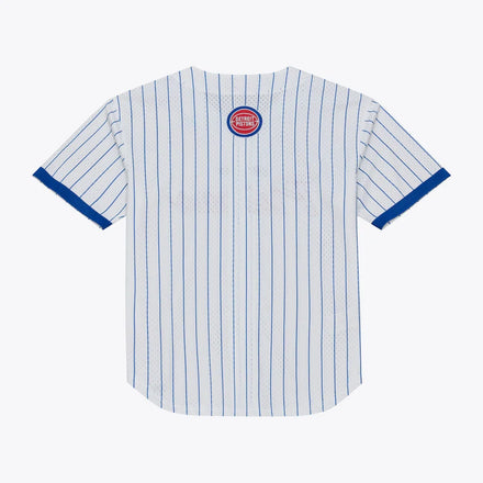 Detroit Pistons Mitchell & Ness Head Coach Pinstripe Mesh Full-Button Baseball Jersey - White