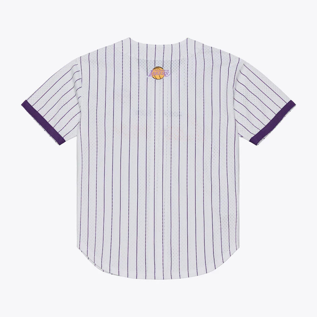 Los Angeles Lakers Mitchell & Ness Head Coach Pinstripe Mesh Full-Button Baseball Jersey - White