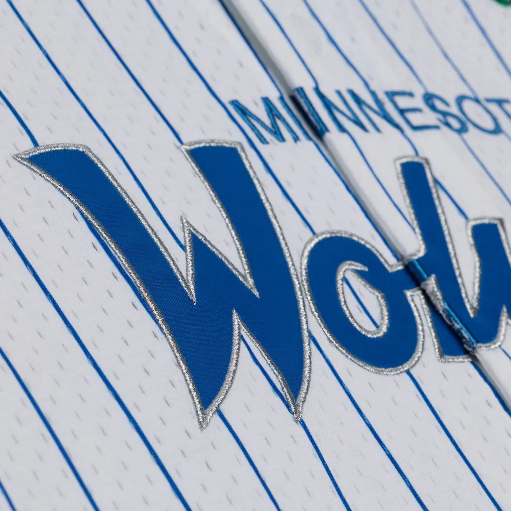 Minnesota Timberwolves Mitchell & Ness Head Coach Pinstripe Mesh Full-Button Baseball Jersey - White
