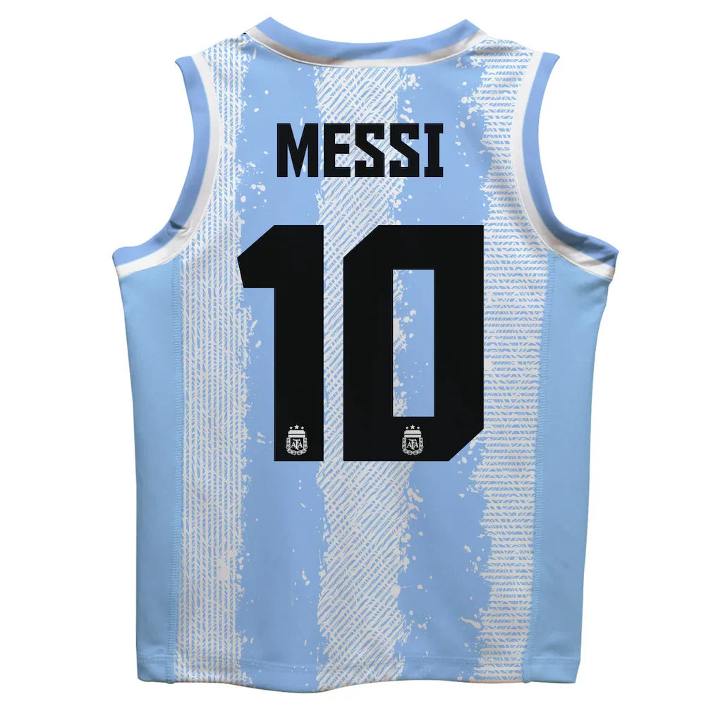 Lionel Messi Argentina National Team Vive La Fete Youth Painted Stripes Basketball Jersey - Light Blue
