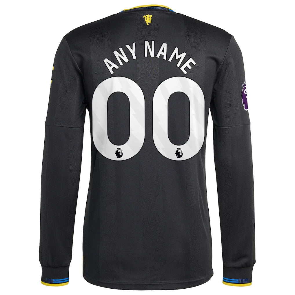 Manchester United adidas 2025/26 Third Authentic Long Sleeve Custom Jersey - Black