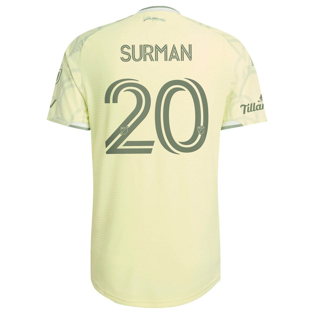Finn Surman Portland Timbers adidas 2026 Civic Stadium Kit On-Field Authentic Patch Jersey - Yellow