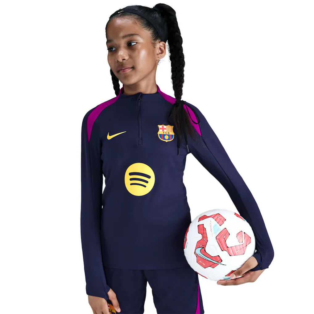 Barcelona Nike Youth 2025/26 Strike Drill Quarter-Zip Dri-FIT Long Sleeve Top - Navy