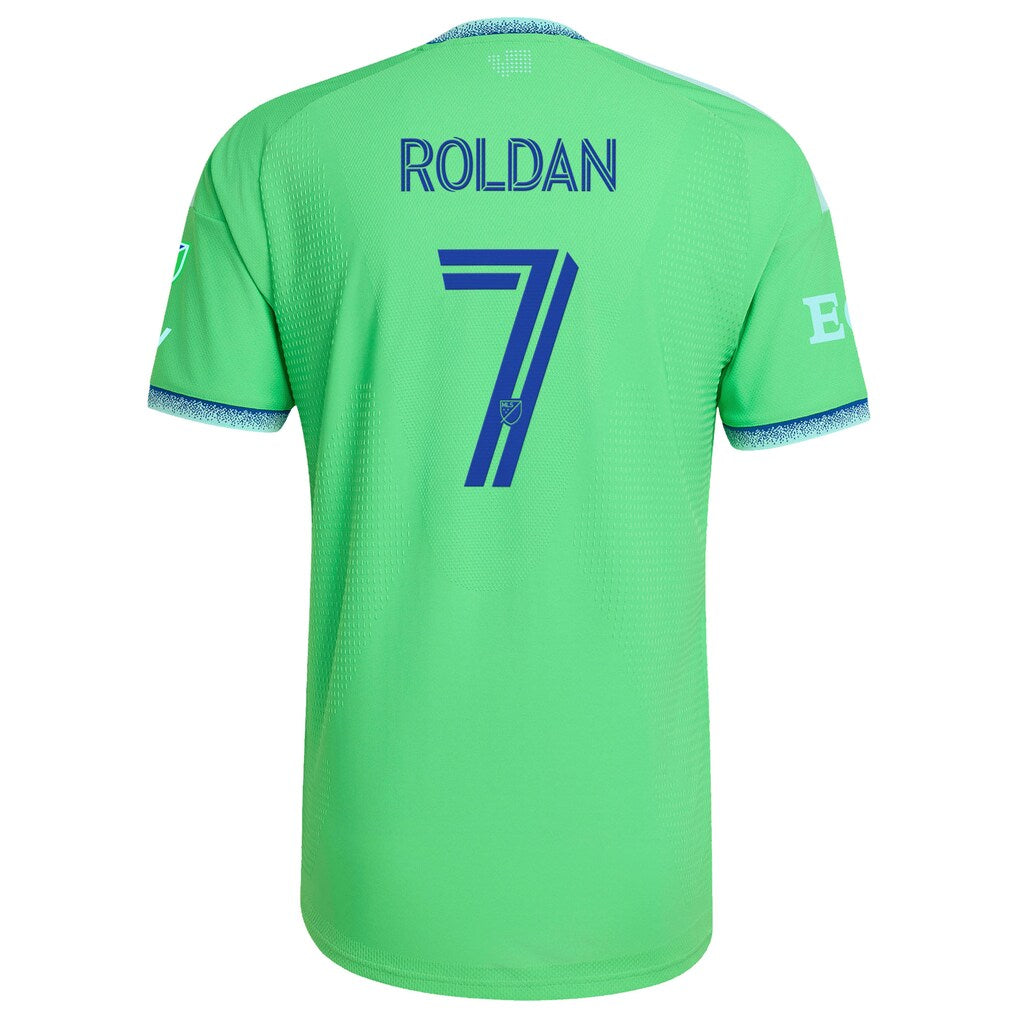 Cristian Roldan Seattle Sounders FC adidas 2026 The Evergreen State Kit On-Field Authentic Patch Jersey - Rave Green