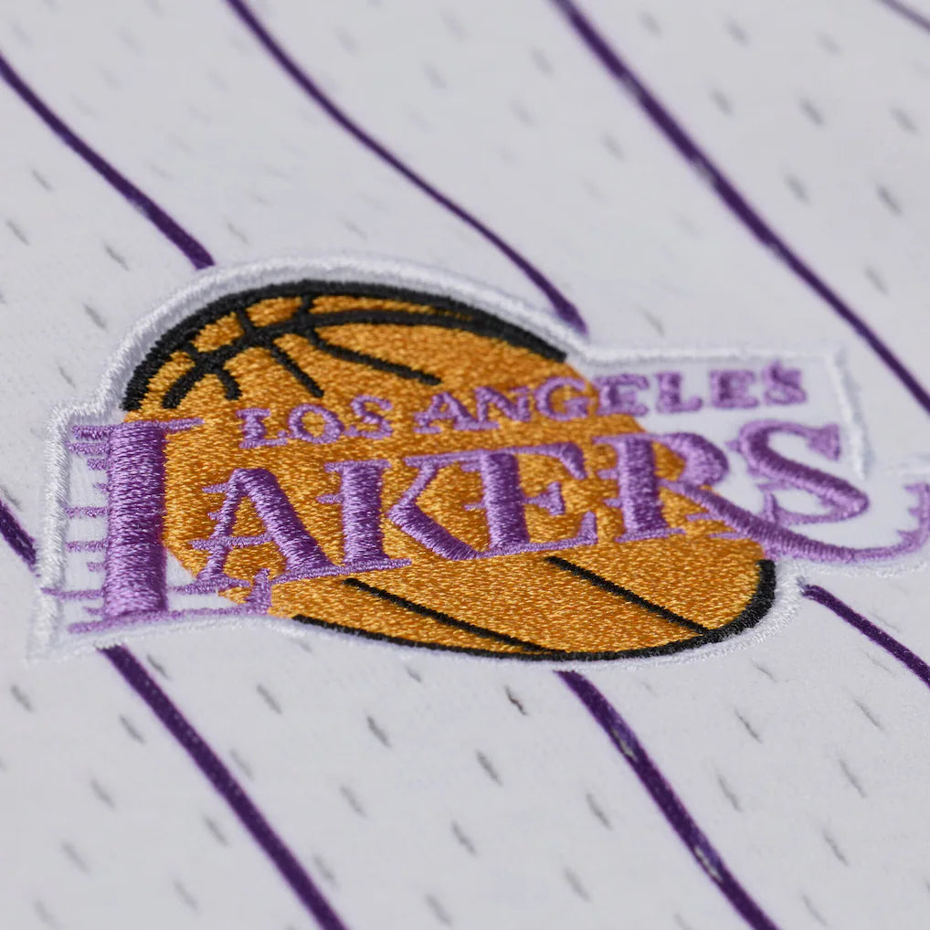 Los Angeles Lakers Mitchell & Ness Head Coach Pinstripe Mesh Full-Button Baseball Jersey - White