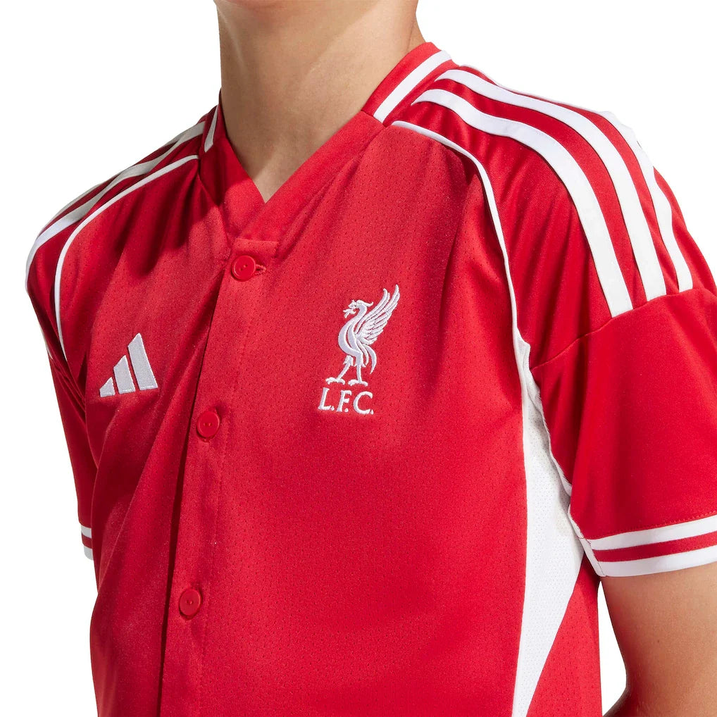 Liverpool adidas Youth Full-Button Baseball Jersey - Red
