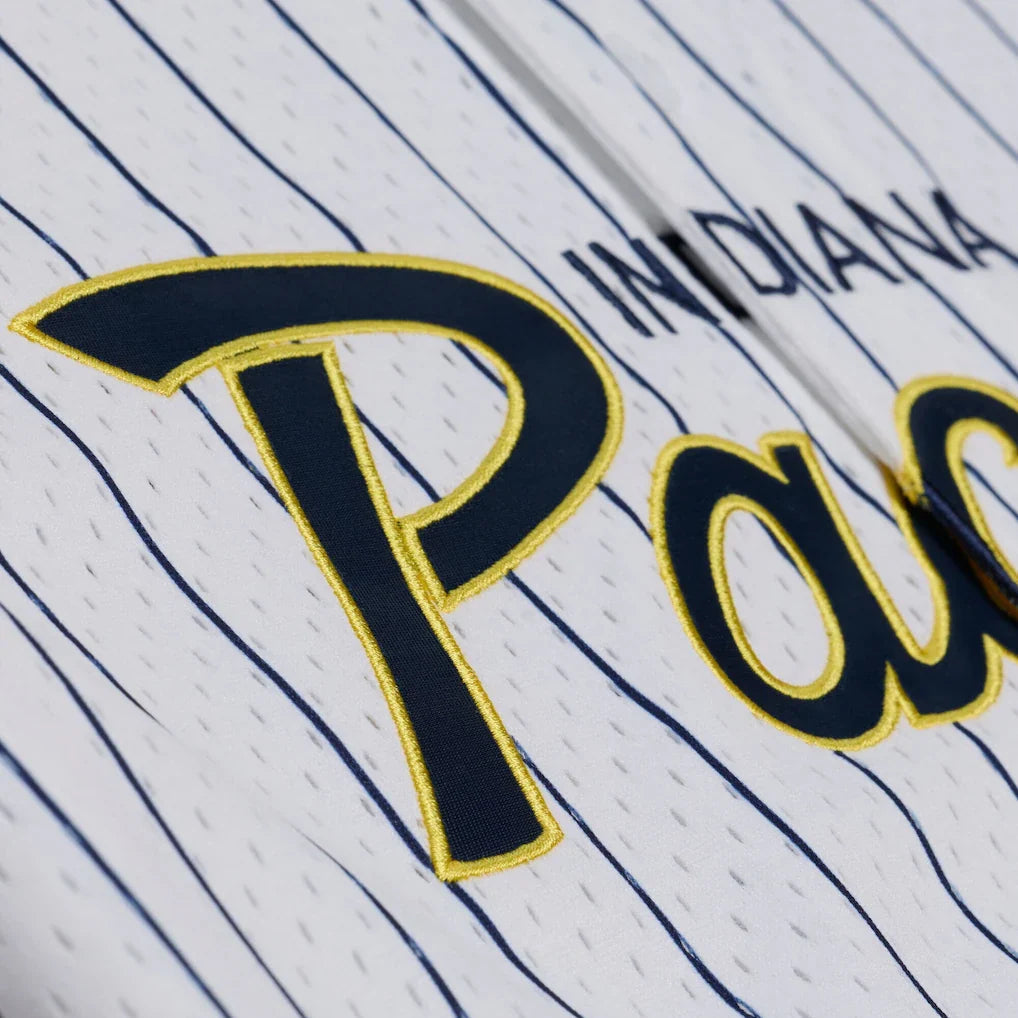 Indiana Pacers Mitchell & Ness Head Coach Pinstripe Mesh Full-Button Baseball Jersey - White