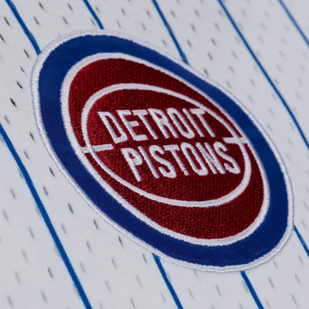 Detroit Pistons Mitchell & Ness Head Coach Pinstripe Mesh Full-Button Baseball Jersey - White