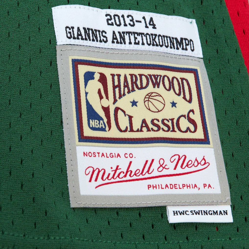 Giannis Antetokounmpo Milwaukee Bucks Mitchell & Ness 2013/14 Hardwood Classics Swingman Jersey - Hunter Green